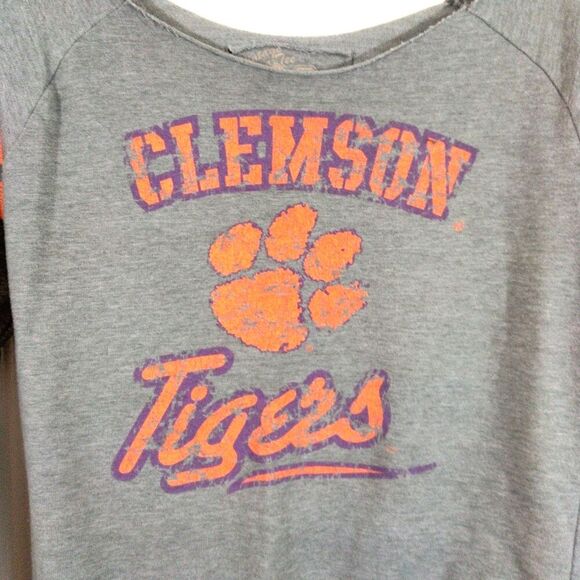 Clemson Tigers Pullover Sweatshirt Gray Long Sleeve Loose Fit - Picture 2 of 4